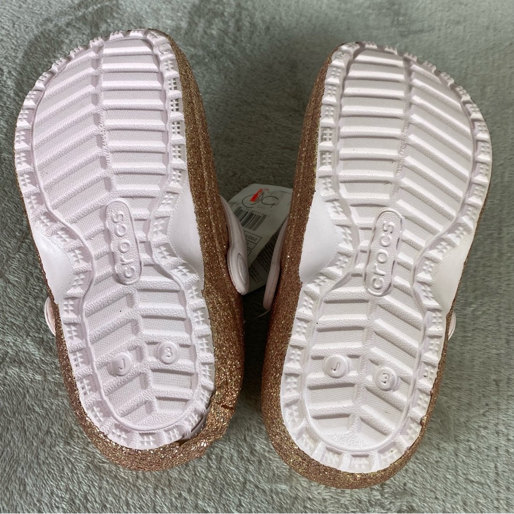 CROCS Classic Glitter Girls Kids Clogs Sandals Size 3 Pink Gold Slip On Shoe NEW - Picture 10 of 11